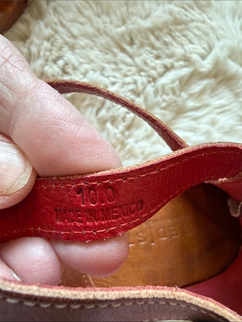 BED|STU Tan Leather Multi-Strap Ankle Wrap Sandals with Red Lining - Picture 3 of 4